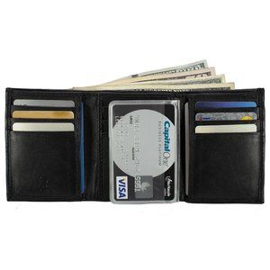 Trifold Men Black Multi Holder Zipper Pocket Leather Classic Organizer Wallet
